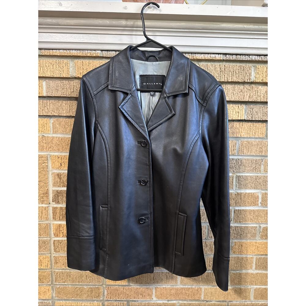 VTG Gallery Womens 100% Genuine Leather Jacket Sz M 90s Minimalist Mob Wife - Picture 2 of 7